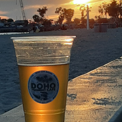 Sunset on the beach at Doho Cafe